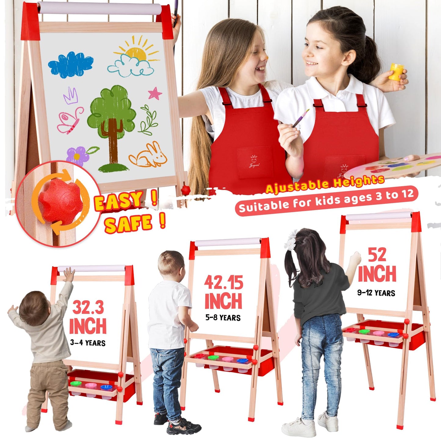 Joyooss Art Easel for Kids Easel for Toddlers,Adjustable Standing Double Sided Toddler Easels Kid Art Chalkboard with Paper Roll & Whiteboard,Easel for Kids Age 4-8 9-12