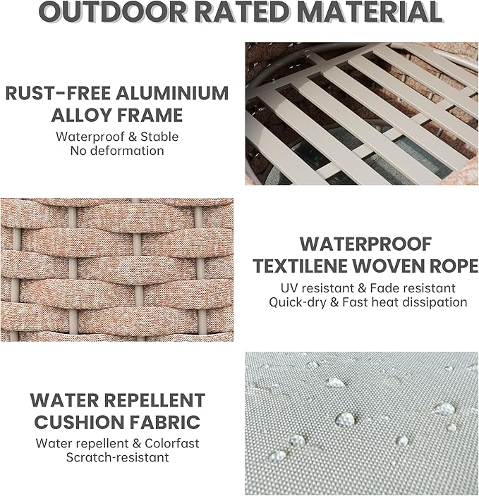 Aluminum Patio Conversation Set: 5 Pieces Deck Furniture Set All Weather - Cushioned Woven Rope Outdoor Sofa Set Assembled - Metal Modern Couch Set for 400 lbs Porch Garden Hotel, Terracotta