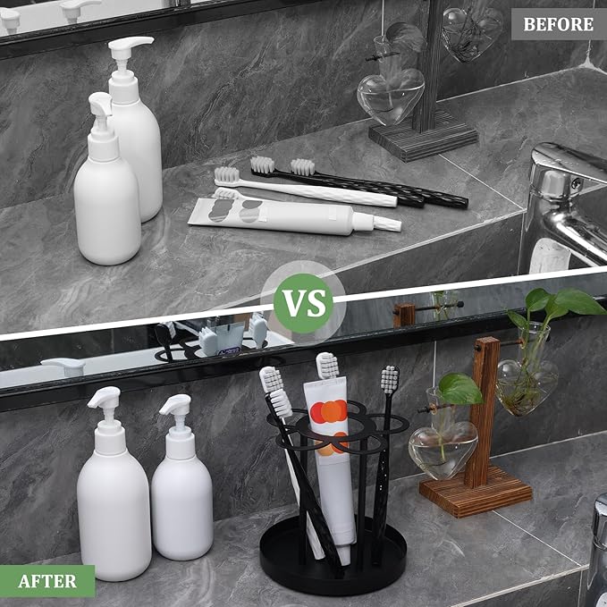 Countertop Toothbrush Holders for Bathroom,Black Toothbrush Holder 5 Brush Slots 1 Toothpaste Slot,Bathroom Countertop Organizer for Family, Kitchen, RV