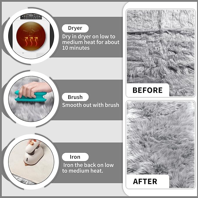 Ciicool Faux Sheepskin Rugs Soft Faux Fur Rug Grey Fluffy Chair Couch Cover Furry Rug for Bedroom Floor Sofa Living Room 2x3 Feet
