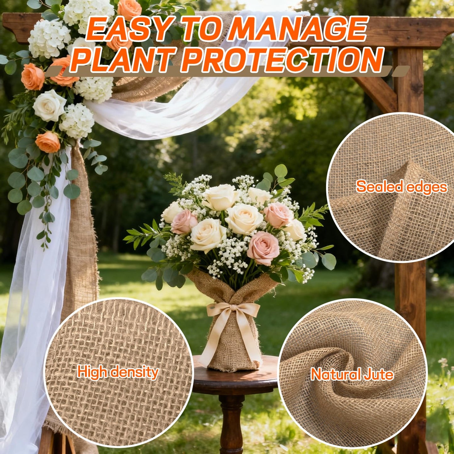 Natural Jute Burlap Fabric Roll - Garden Fabric for Plant Protection, Rustic Wedding Decor, DIY Crafts, Weed Control (20inchx13ft)