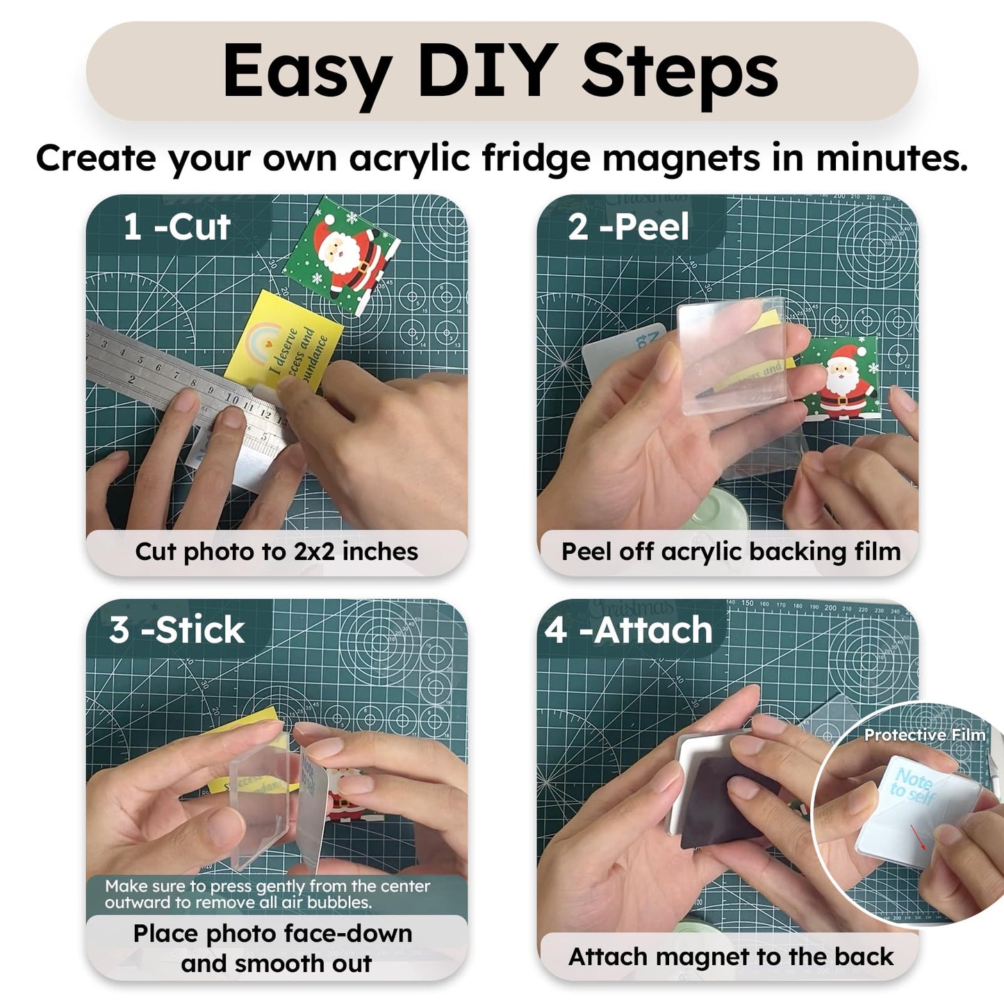 DELUOLUO 20 Pack 2"x2"x0.16" Clear Acrylic DIY Fridge Magnets Set with Adhesive Backing – Square Magnetic Photo Frames for Crafts, Kitchen, Classroom, Party & Office Decoration