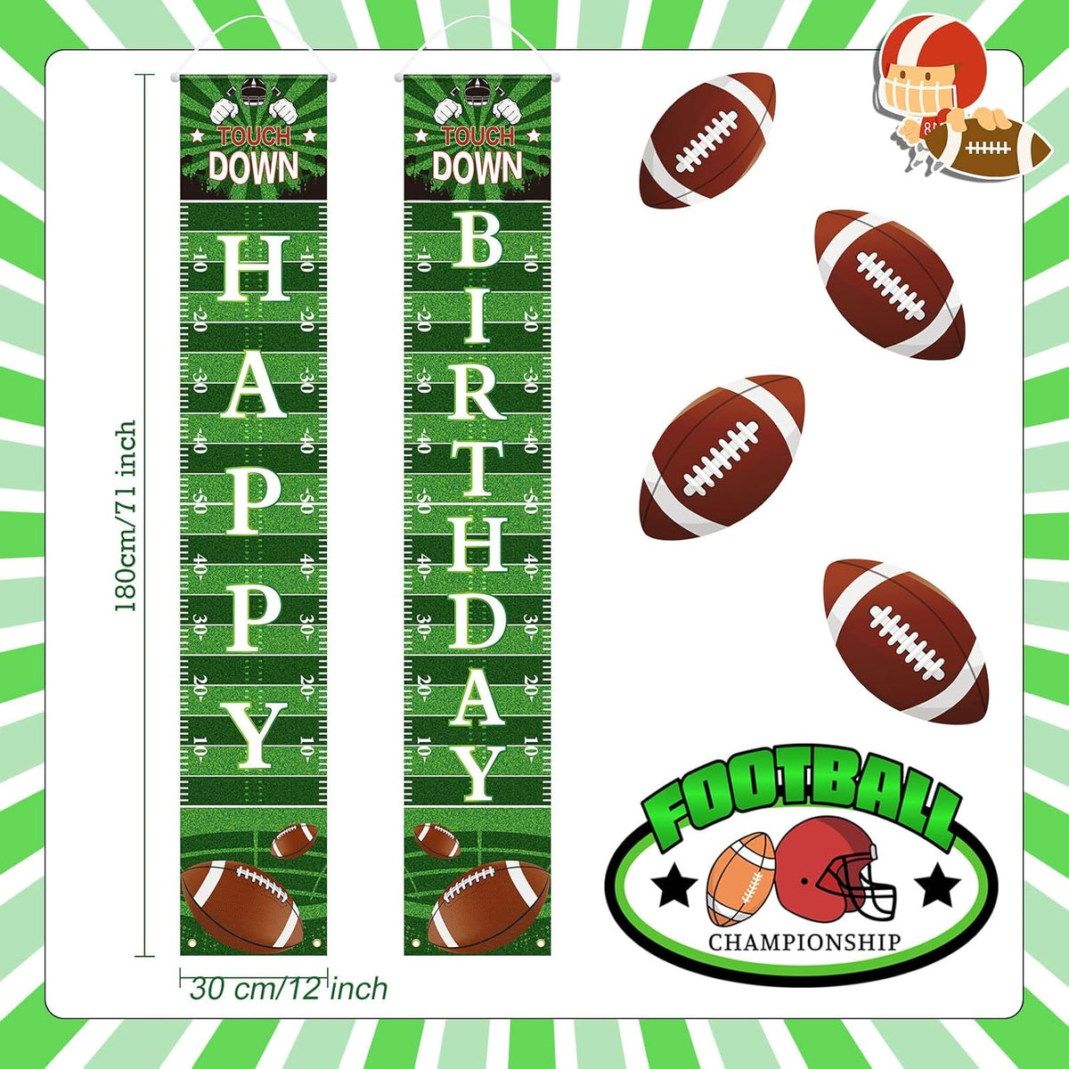 Batiyeer Football Porch Sign Banner Football Bowl Sports Fan Supplies Themed Boy Party Favors Photo Booth Props Wall Hanging(Birthday Theme)
