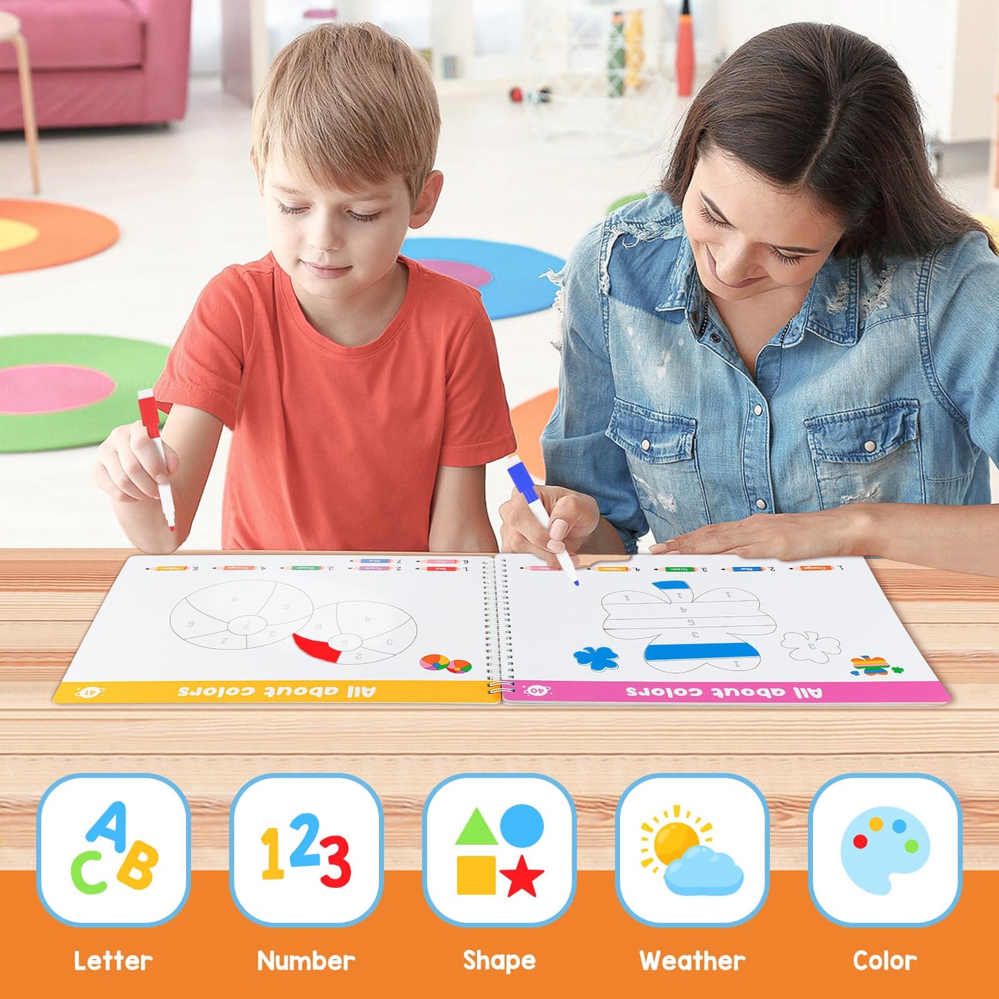 Preschool Learning Activities Educational Workbook, Learn to Write Alphabet Practice Book, Tracing Letter Number Colors Shapes Autism Learning Materials, Great for Kindergarten Preschool Classroom.