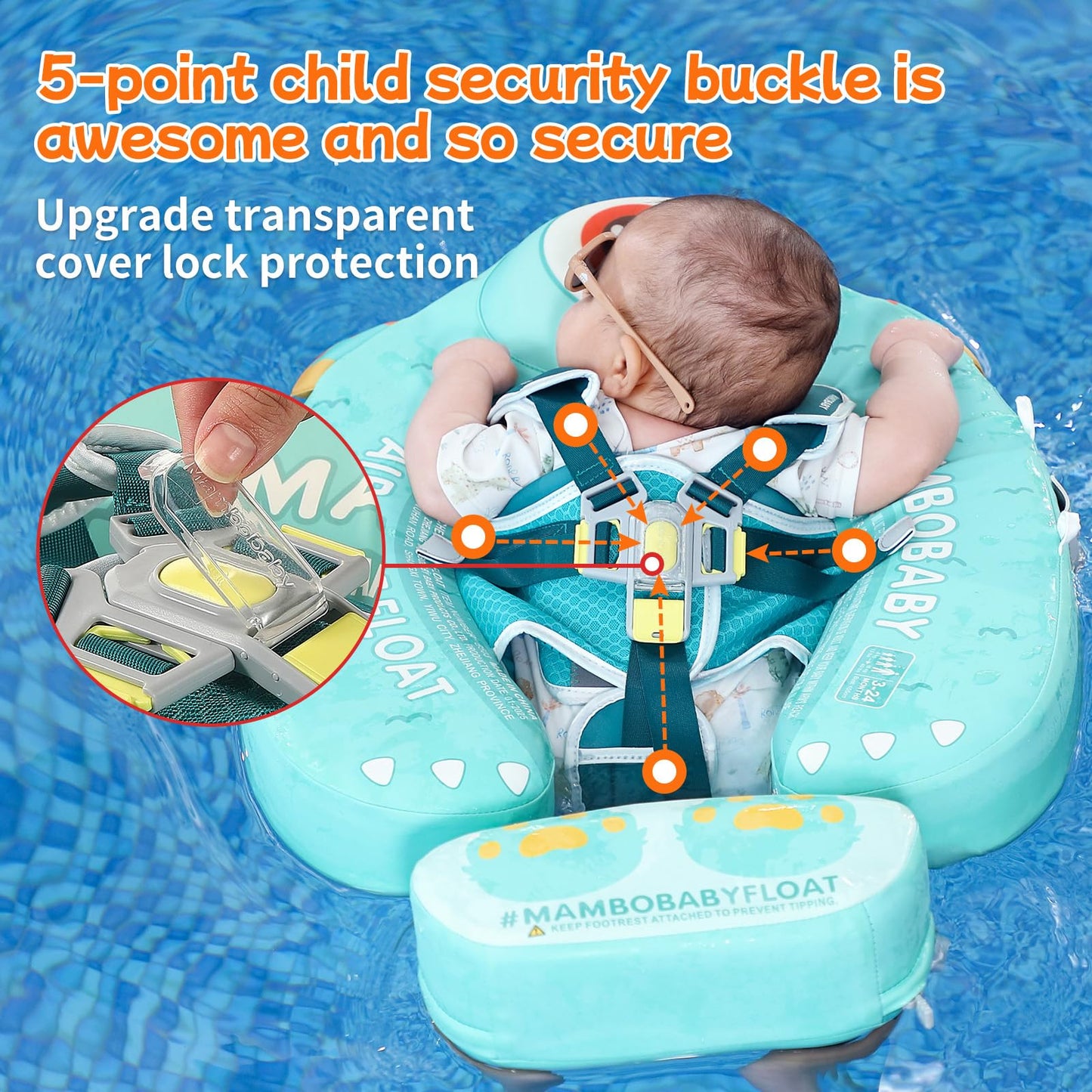 Mambobaby Float with Canopy Skin-Friendly Baby Swim Float with Tail Waterproof Non-Inflatable Mambo Float Smart Swim Trainer Soft Solid Infant Pool Float 3-24 Months Baby Swim Ring