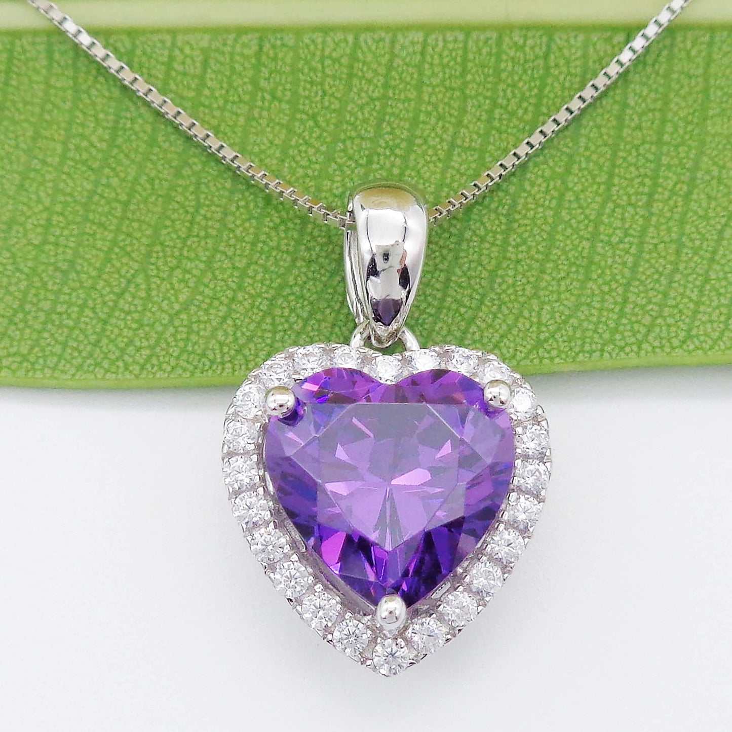 Navachi 925 Sterling Silver 18k White Gold Plated 3.7ct Heart Amethyst Az9305a Necklace Pendant 18"