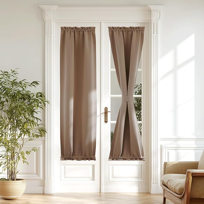 NICETOWN Sidelight Curtains - Thermal Insulated Blackout Front Door Window Curtains for French Door Small Shade, W20 x L72 inch Long, 1 Panel with Adjutable Tieback, Cappuccino