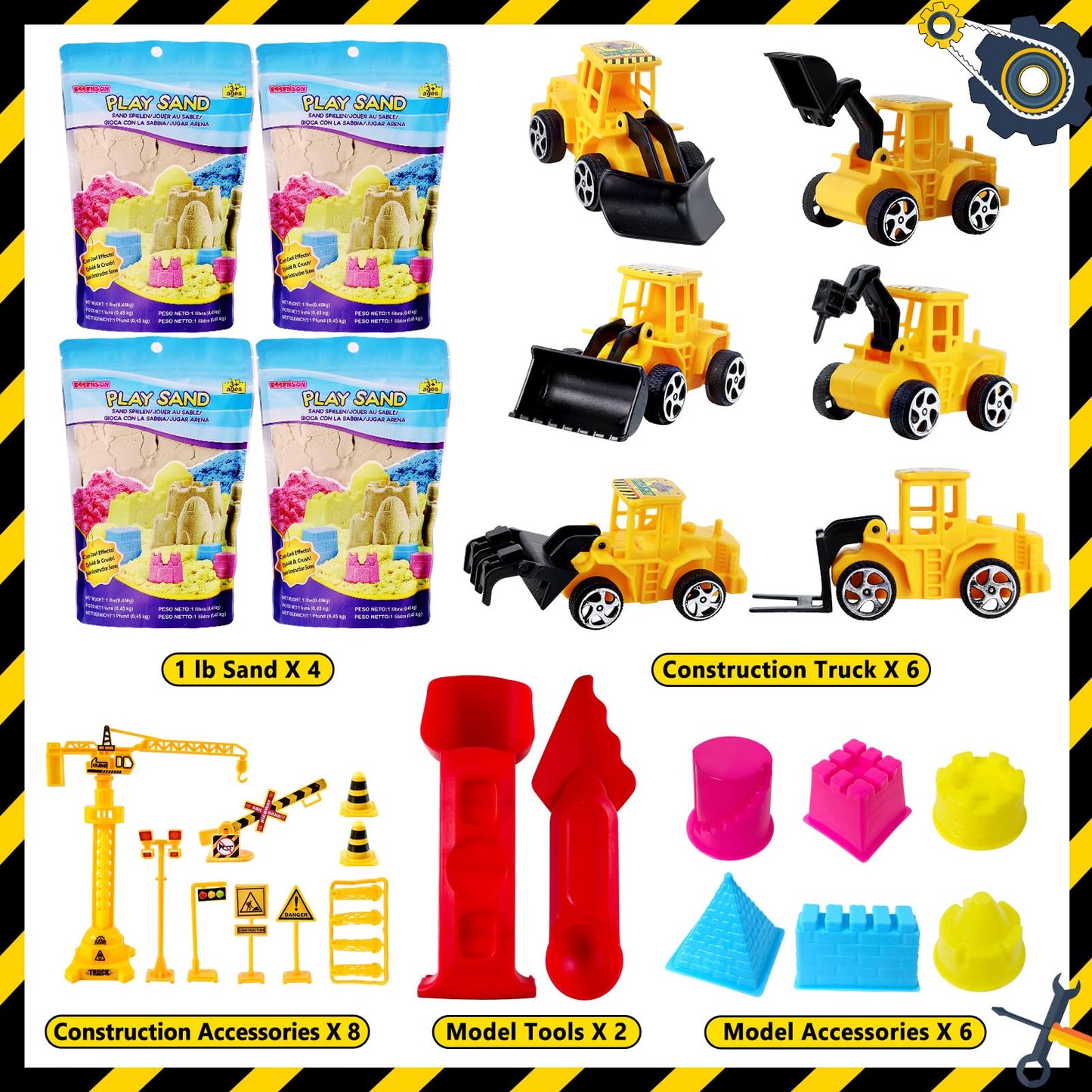 ESSENSON Construction Sensory Bin - Play Sand Kit with Toy Truck and 4lbs Magical Sand, Pretend Play Beach Sensory Toy Sandbox, Kids Gifts for Girls and Boys