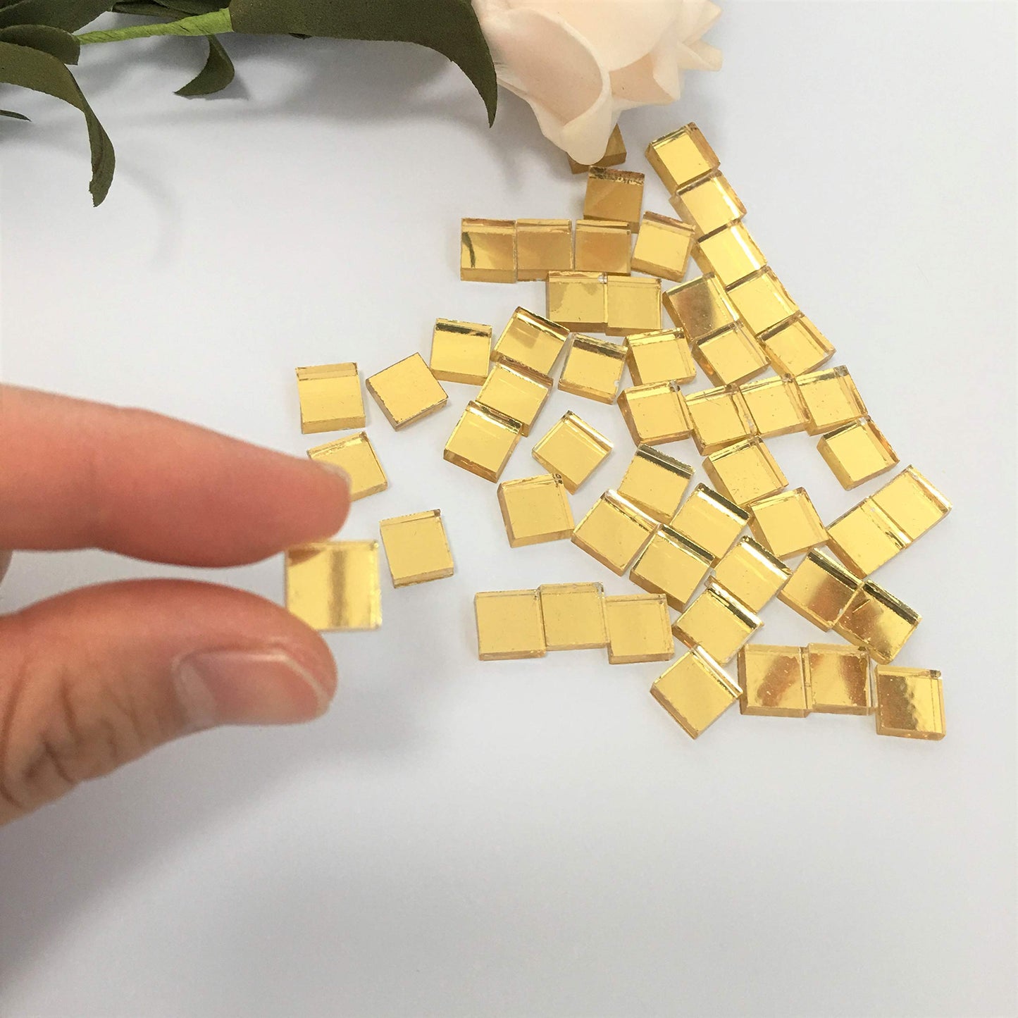 3/8 Inch Small Glass Square Craft Mirrors Bulk 100 Pieces Mosaic Tiles Gold