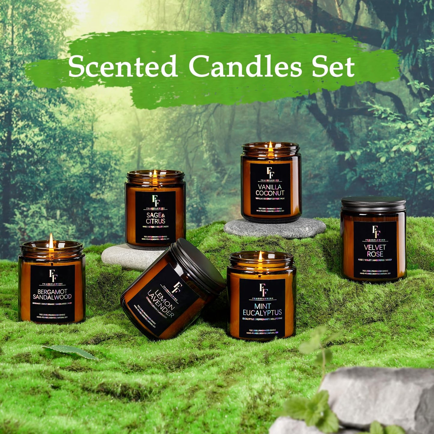 Scented Candles Set, Soy Wax Candles 6 Pack 42 Oz Aromatherapy Candles Gift Set for Women Men (Sage/Vanilla/Lemon/Sandalwood/Mint/Rose)