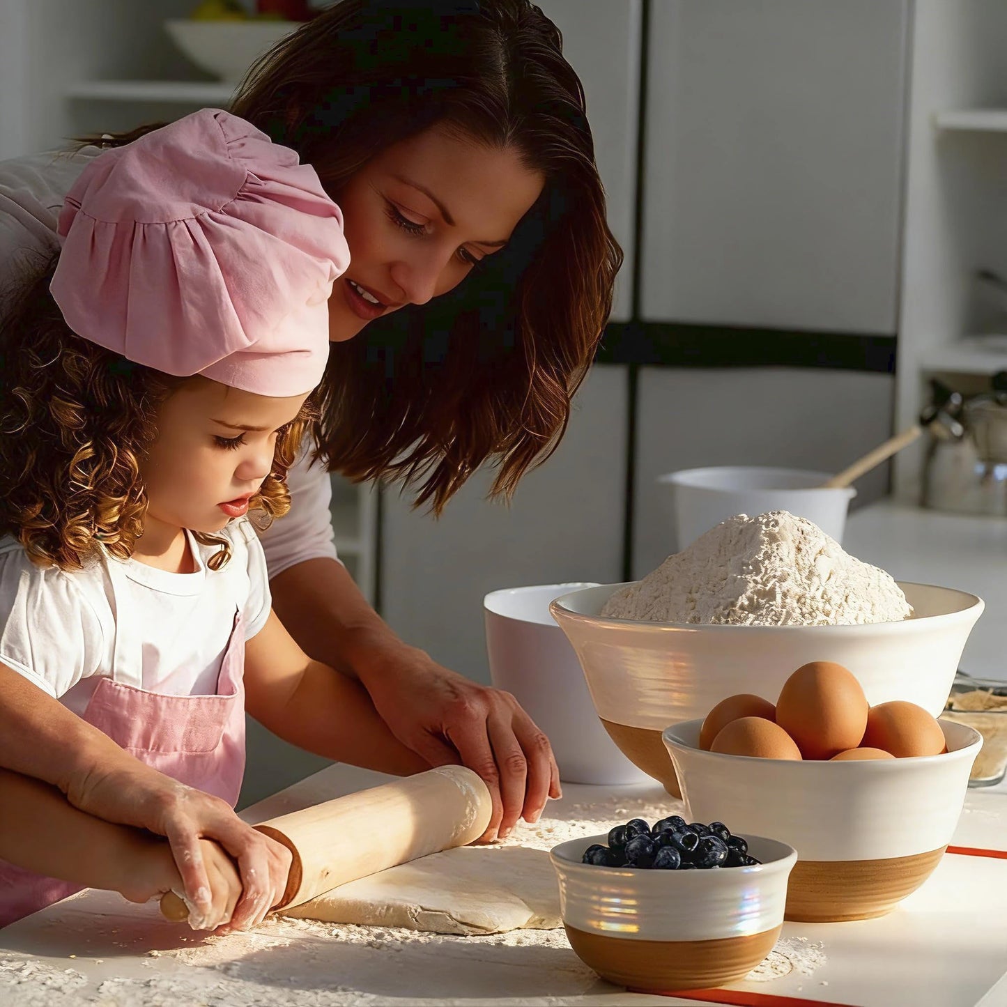 HASENSE Ceramic Mixing Bowls, Large Serving Salad Pasta Bowls Set, 2.1/1.0/0.5 Qt for Entertaining, White Nesting Batter Bowls for Prepping Baking, Dishwasher Microwave Safe, Set of 3