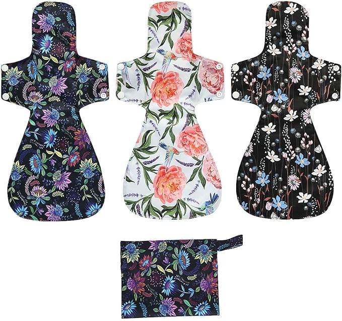 Washable Cloth Menstrual Pads/Mama Cloth/Reusable Sanitary Pads (Colorful Flower, 16 inch/Overnight)