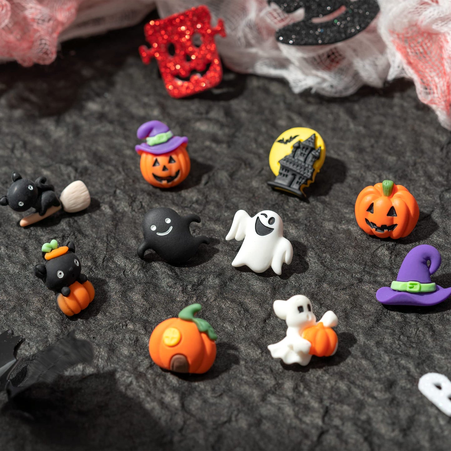 H1vojoxo 40PCS Halloween Push Pins Decoration for Cork Board, Halloween Decorative Thumb Tacks, Funny Pumpkin Push Pin for Photo Wall, Ghost Castle Push Pins for Bulletin Board