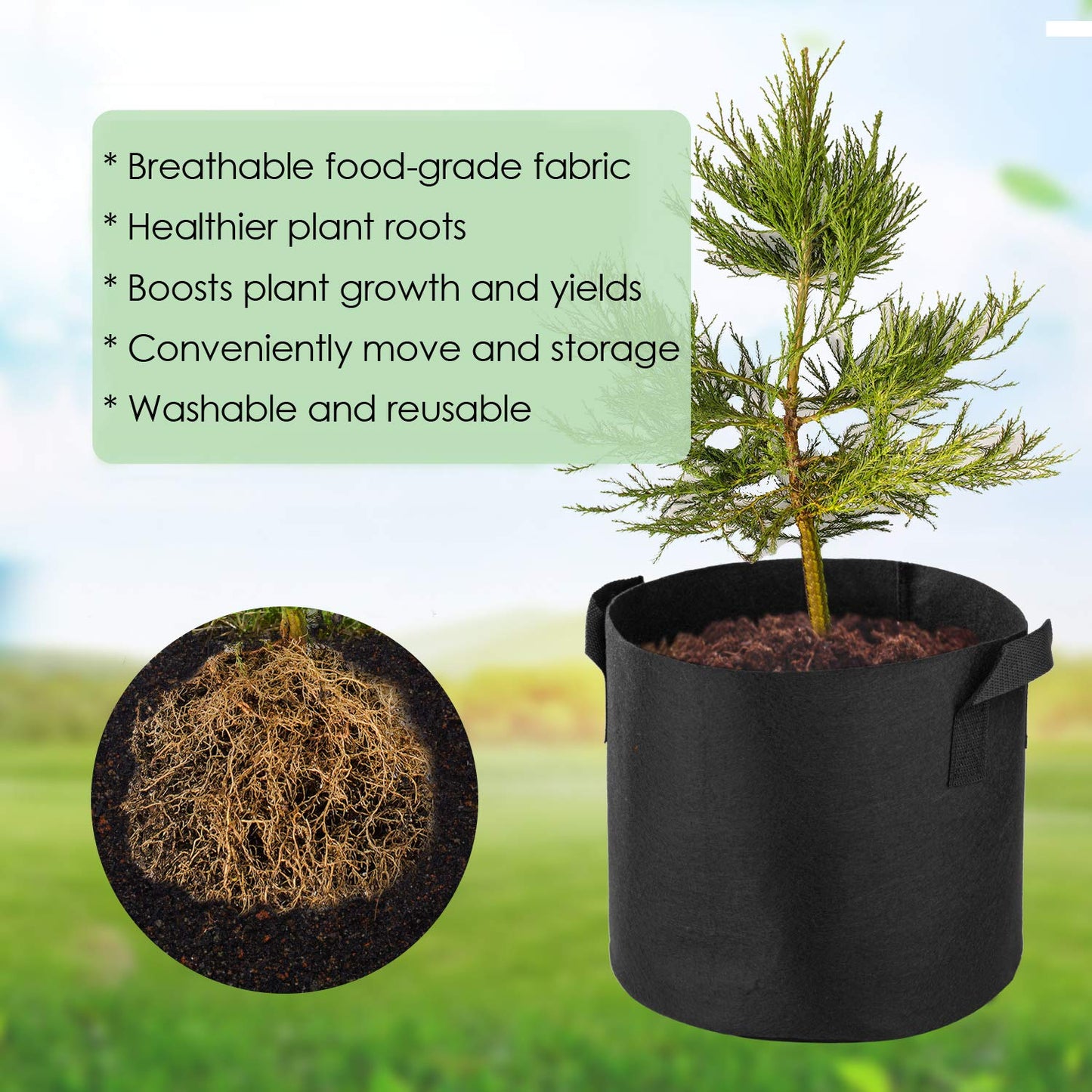 Garden4Ever 5-Pack 10 Gallon Grow Bags Heavy Duty Container Thickened Nonwoven Fabric Plant Pots with Handles Black