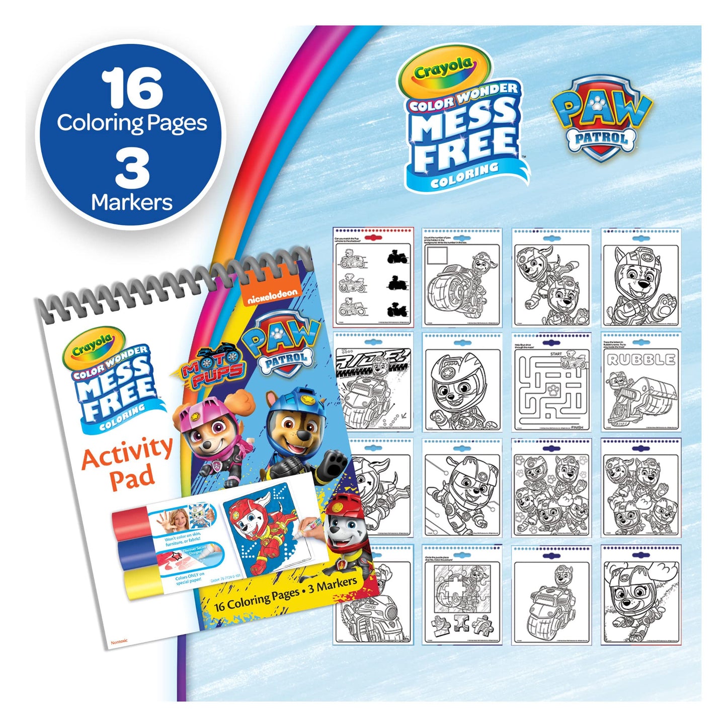 Crayola Nickelodeon Color Wonder Activity Pad Bundle (3pk), Mess Free Coloring Set for Toddlers & Kids, Blue’s Clues, Paw Patrol & Baby Shark, Gift for Kids, 3+