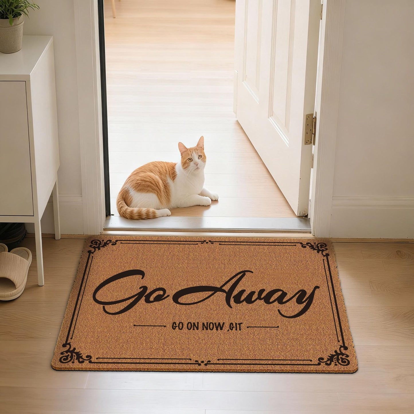 Go Away Go On Now Git Doormat 30x17 Inch Front Mat Funny Halloween Coir Doormat Outdoors Indoor Washable Cute Holiday Welcome Mats for Entryway with Rubber Backing Home Decor Prank Gift