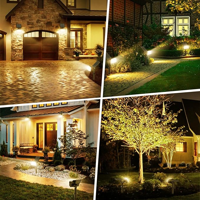 Solar Spot Lights Outdoor, 102 LED Solar Garden Yard Spotlight Waterproof Landscape Flood Powered Lights with Adjustable Light & Panel, 4 Lighting Modes for Pathway Driveway, 4 Pack(Warm White)
