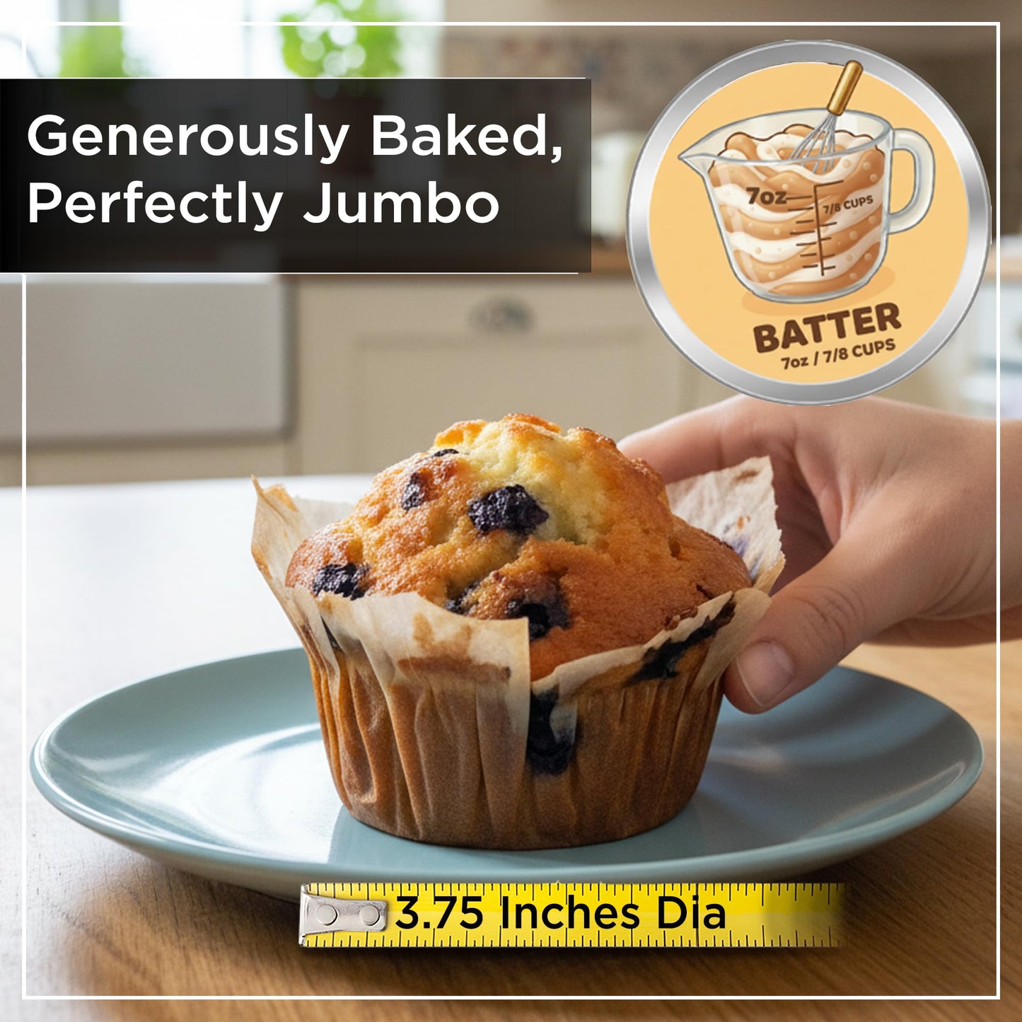 Wrenbury Jumbo Muffin Pan 6 Cup - Nonstick XL Deep Muffin Pan for Baking 4" Cup - Oversized Extra Large Cupcake Mold - Dishwasher Safe - PTFE Free - 446°F Oven Safe
