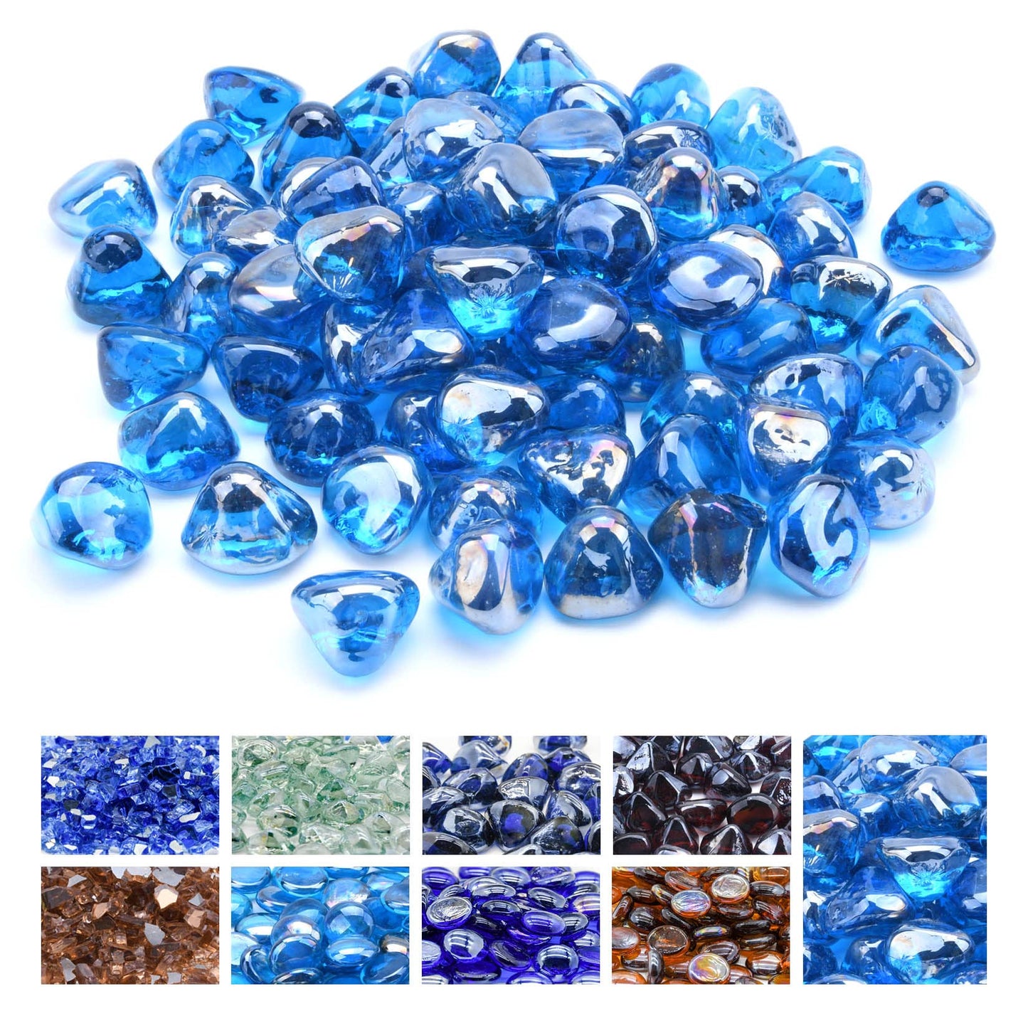 GasSaf 10-Pound 1 inch Diamonds Fire Glass for Gas or Propane Fire Pit Fireplace & Landscaping (Caribbean Blue Luster)