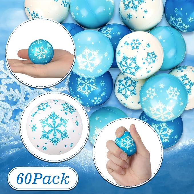 Zhanmai Winter Snowflake Stress Balls Bulk Snow Squeeze Balls Stress Relief Ball for Winter Holiday Decorations Goodie Bag Fillers(60 Pcs,1.77 Inch)
