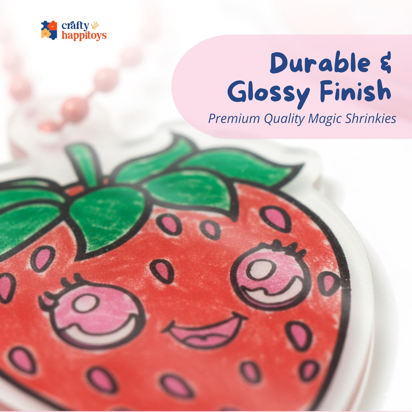 CRAFTY HAPPITOYS Shrink Art Sheets - Craft Kit for Kids - Art and Craft for Kids - Shrink Plastic Sheets with 30 Pre Cut Charms - DIY Jewelry Making - Keychain Activity - Shrinky Kit 70pc