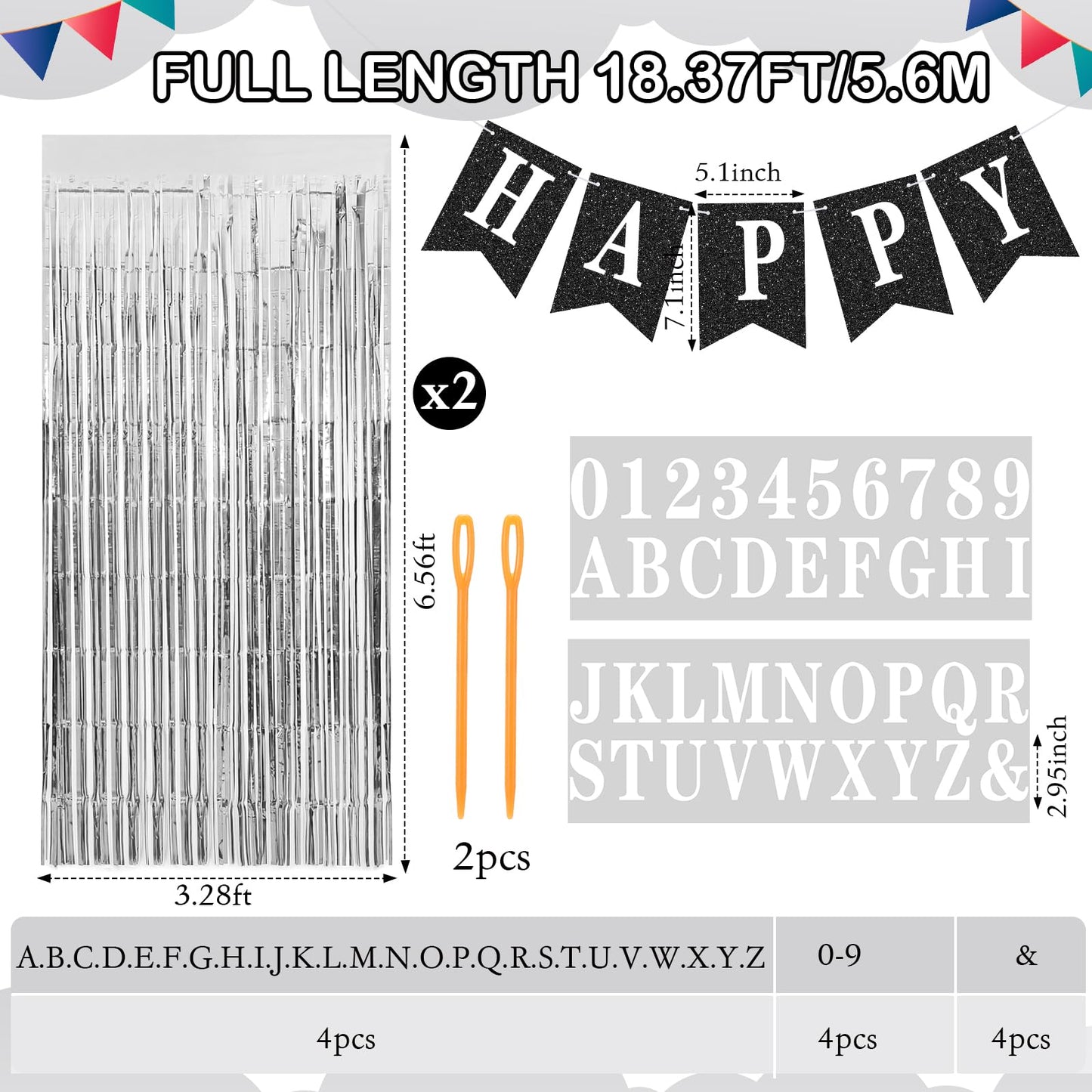 Mooliwe 173 Pcs DIY Custom Banner Kit with 2 Foil Curtain Make Your Own Customizable Letter Banner Sign Decor 20 Paper Pennant 148 Letters Number 1 Rope 2 Threading Device(Classic Style,Black)