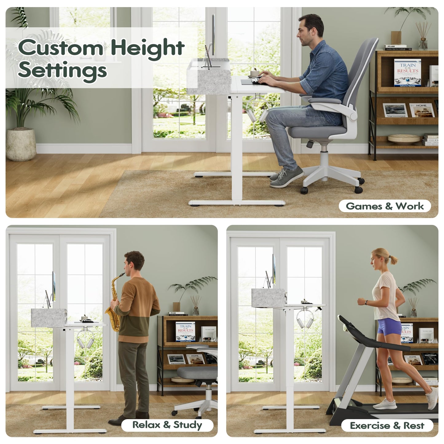 Homall Electric Standing Desk with 2 Drawers, Adjustable Height Computer Desk with Storage Sit Stand Table with Storage Shelf and Splice Board Quick Install for Home Office (White, 48 Inch)