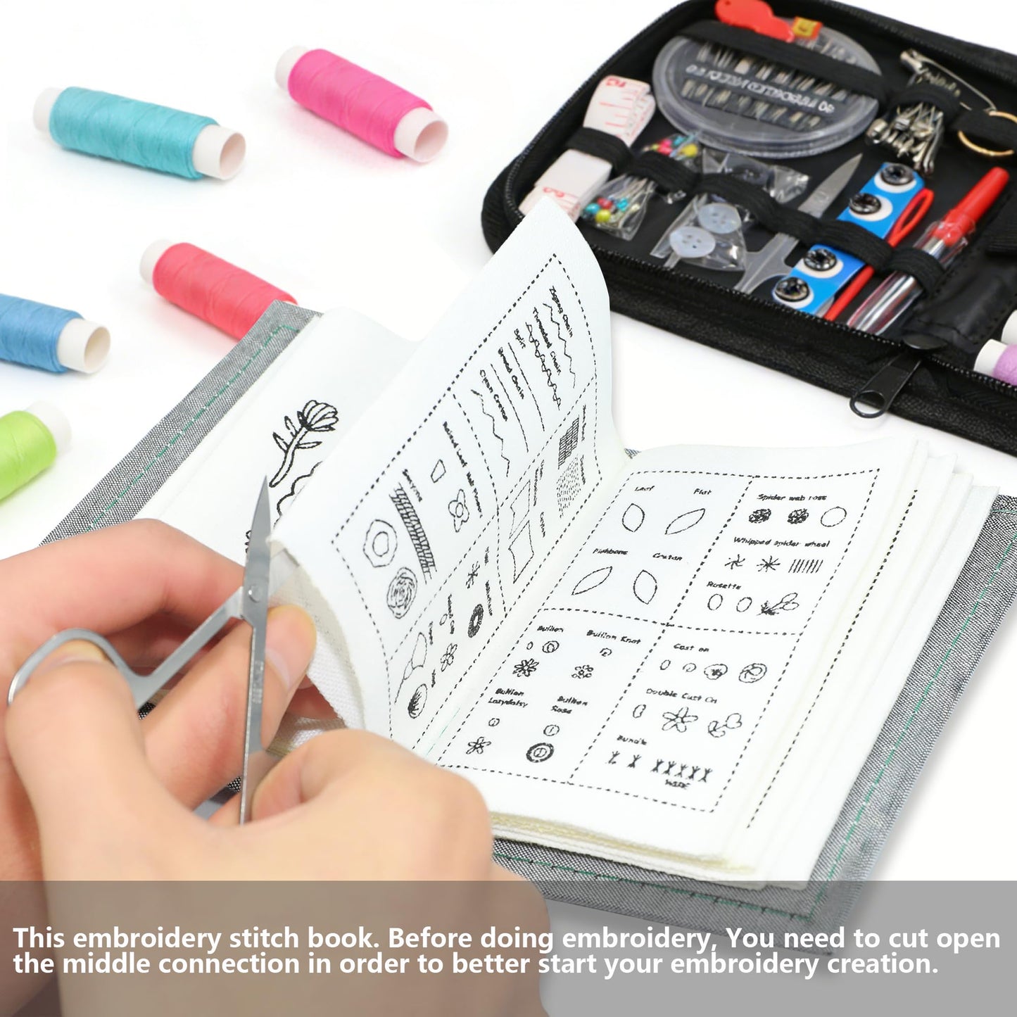 INDCOLOR 2026 Upgraded Embroidery Stitch Book Kit, 106 Patterns with Tools & Tutorials, 86 PCS Beginner Embroidery Kit, Portable All-in-One Hand Embroidery Book for Adults & DIY Craft Lovers