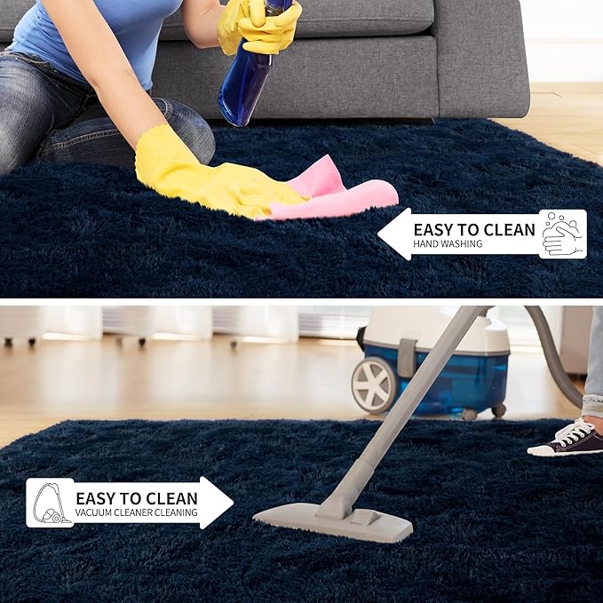 Tepook Soft Fluffy Rugs for Living Room, 5x8 Shaggy Area Rug for Bedroom, Modern Shag Rug Fuzzy Carpets for Kids, Plush Indoor Nursery Home Decor Rug with Non-Slip Bottom, Navy Blue
