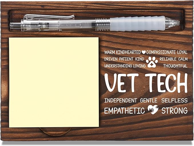 Vet Tech Appreciation Gifts, Thank You Gift for Veterinary Technician, Veterinary Tech Office Coworkers Staff Appreciation Gifts, Sticky Note Holder Wooden Notepad & Pen Holder 6.5" x 4.7" - FTA274