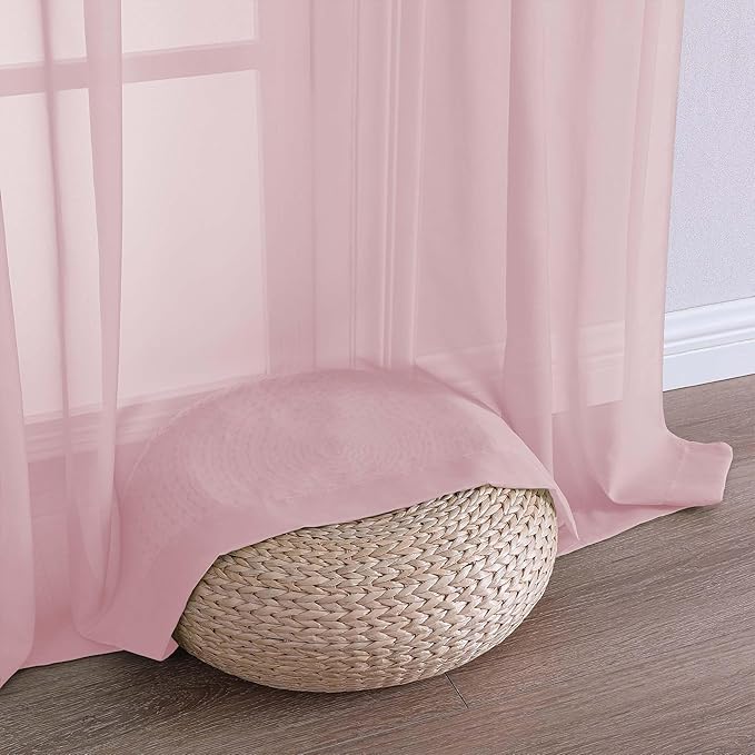 Chyhomenyc Blush Pink Sheer Curtains 63 Inches Long 2 Panels, Light Filtering Bright Lightweight Curtains for Living Room, Soft Gentle Voile Rod Pocket Bedroom Window Drapes, 59Wx63L Inch, 2PCS