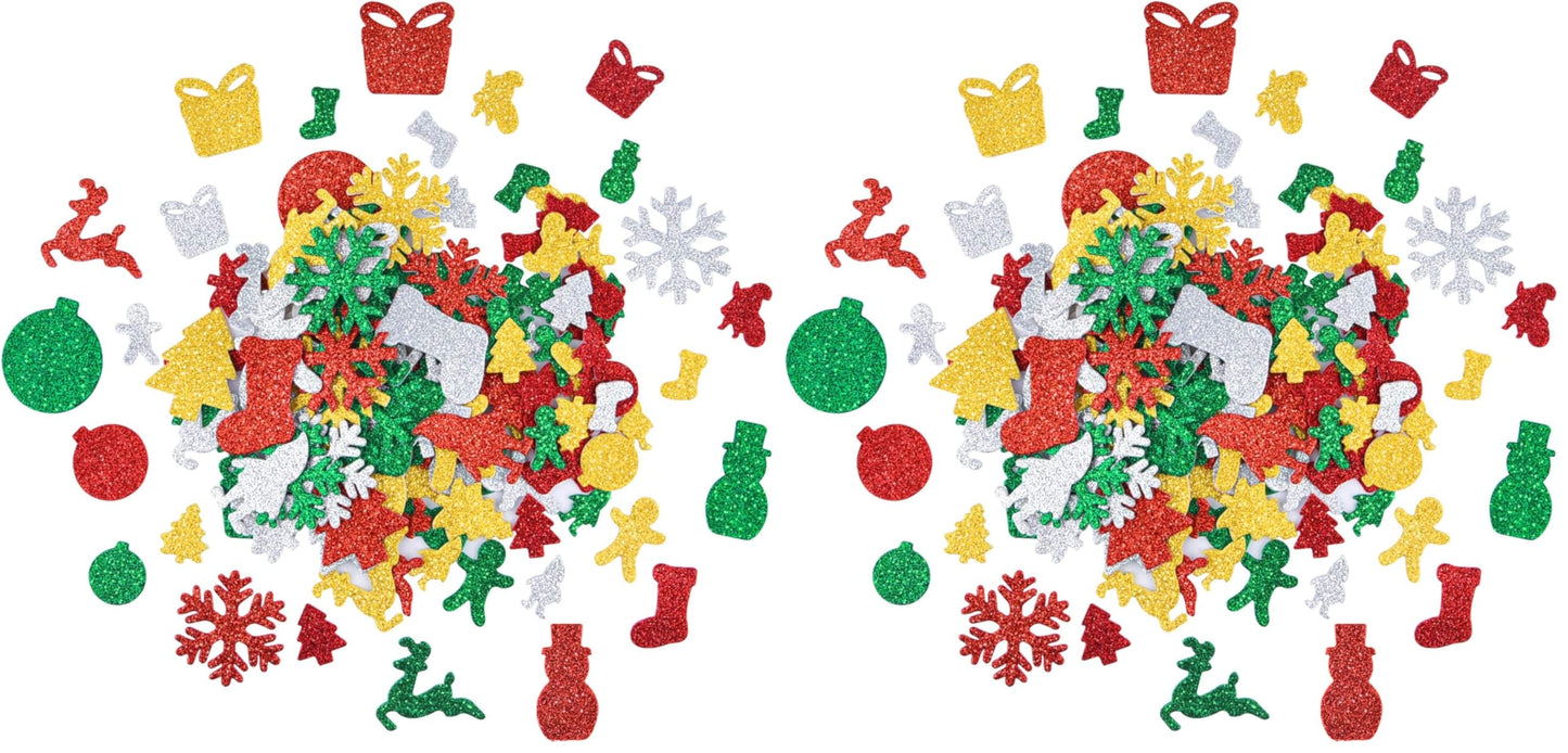Livder 300 Pieces Christmas Glitter Foam Stickers Self Adhesive Snowflake Santa Bell Sticker for Xmas Gift Box Bag, Tree, Greeting Cards DIY Decoration (Pack of 2)