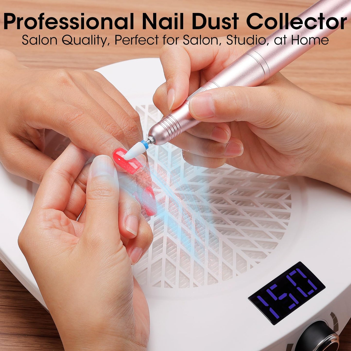 Gellen Nail Dust Collector with LED Display, 4000RPM Powerful Suction Vacuum Fan with Reusable Filter, Soft Ergonomic Shell Nail Vacuum Cleaner for Acrylic Nail Tech, Home & Salon