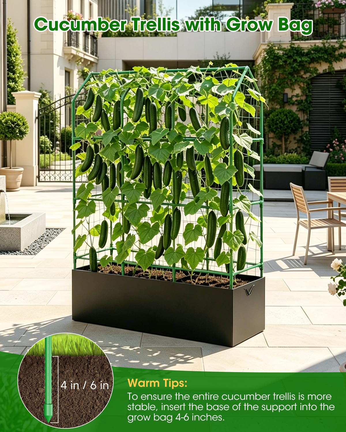 65" Cucumber Planter with Trellis for Climbing Plants Outdoor, Metal Garden Trellis for Raised Bed, Plant Support Structures with Netting for Cucumbers Tomatoes Beans Peas (50 * 17 * 65inch(L*W*H)