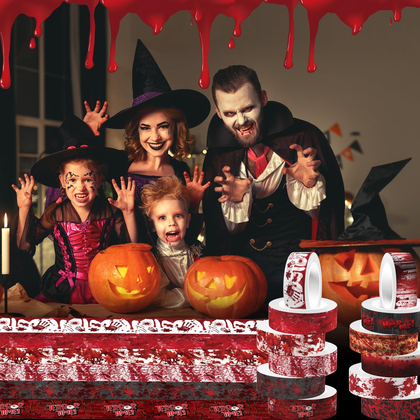 GLKTOPO 12 Rolls Halloween Washi Tape Bloody Pattern Spooky Bloodstain Skull Masking Tapes for Theme Scrapbook Journal DIY Decorative Craft Gift Wrapping - 12 Style - 16.4Ft