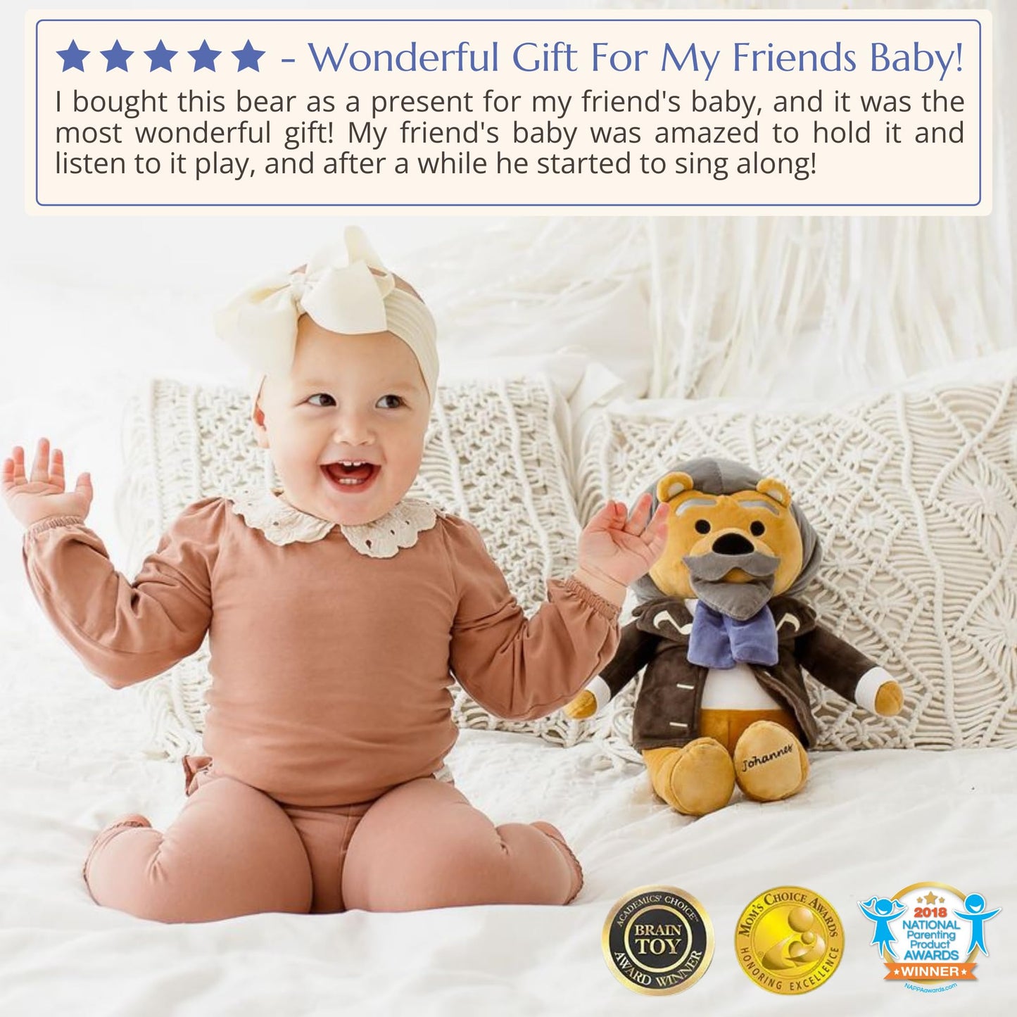 Brahms Virtuoso Bear – Dual-Mode Plush Toy with Music & Comfort Features, Plays 40 Mins of Classical Music & White Noise to Calm and Soothe Babies