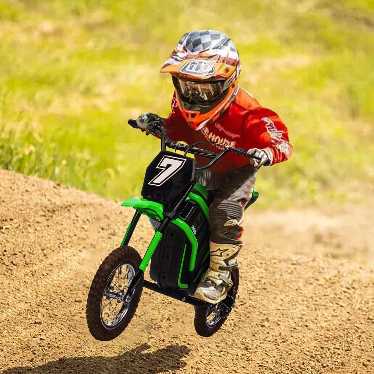GarveeLife 24V Electric Dirt Bike for Kids 8-14, Motorcycle With Authentic Motocross Geometry, Rear-Wheel Drive, High-Torque Motor, Green