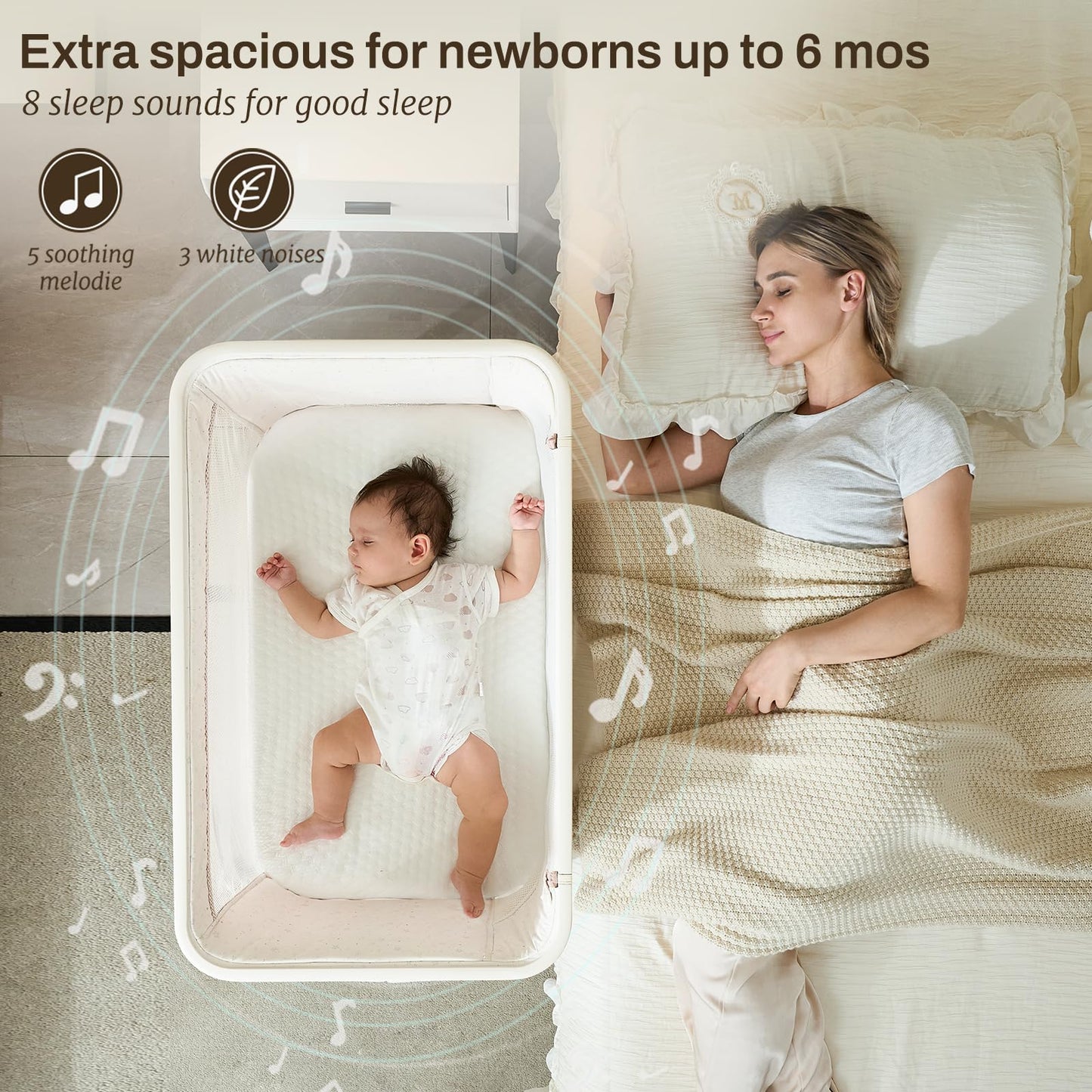 Staroyal Electric Bassinet Baby Cradle 3 Rocking Motion, 3 in 1 Baby Bassinets for Newborn with 5 Heights Adjustable, Girl/boy Automatic Rolling Bedside Sleeper, Pink