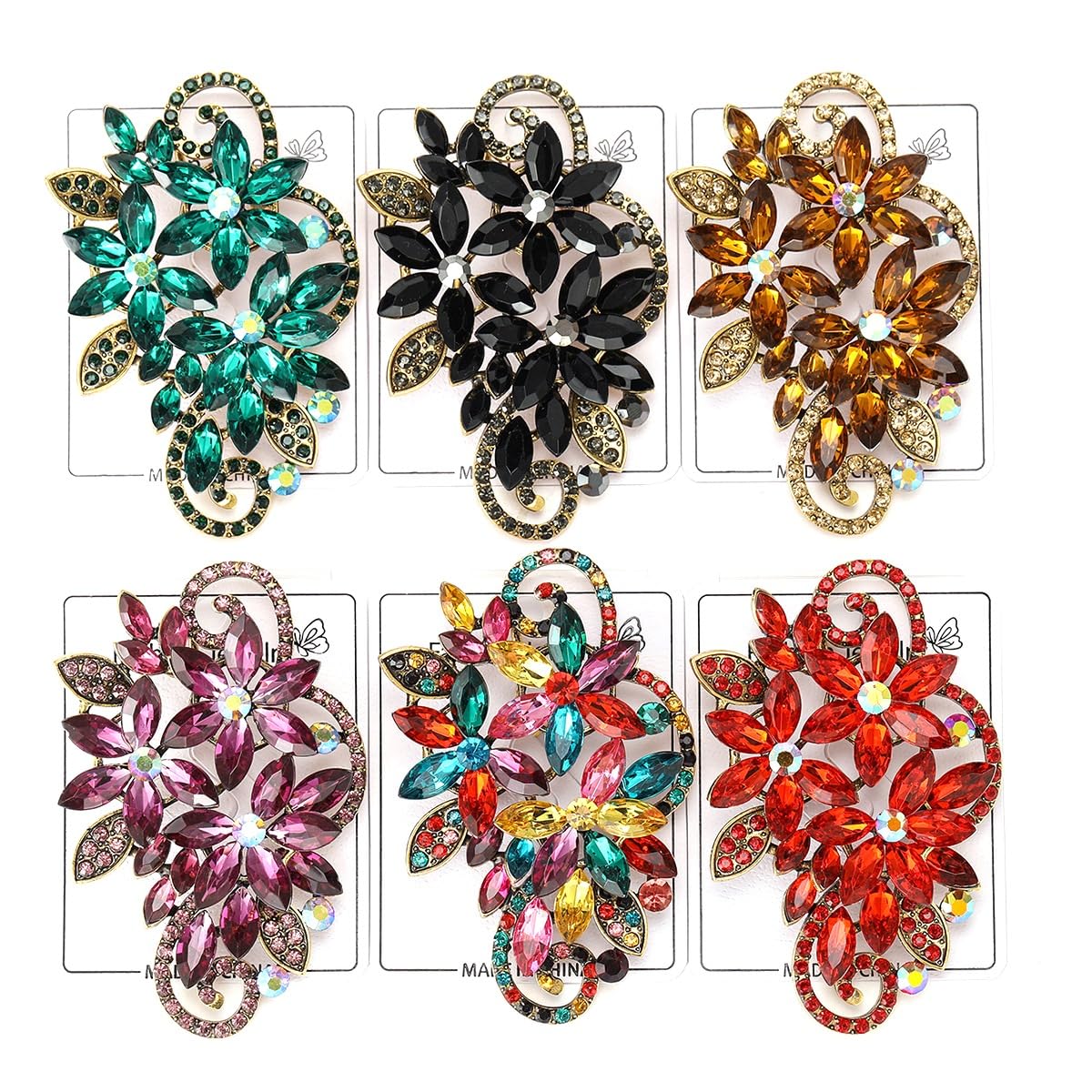 YOQUCOL Vintage Red Austrian Crystal Rhinestone Flower Shape Brooch Pin For Women