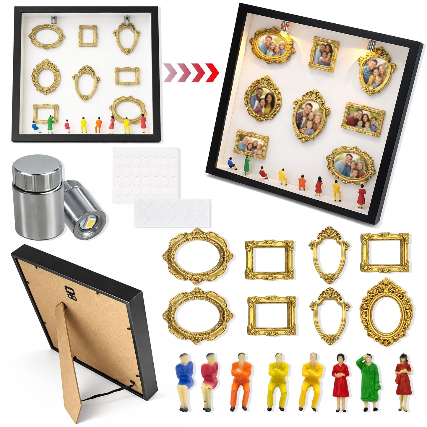 DIY Mini Shadow Box Frame Kit Black- Upgrade Mini Museum Kit Box with Miniature Figurines, Custom Photo Display Personalized Memory Decor, Celebrate Unique Memories in Style for Anniversary, Wedding