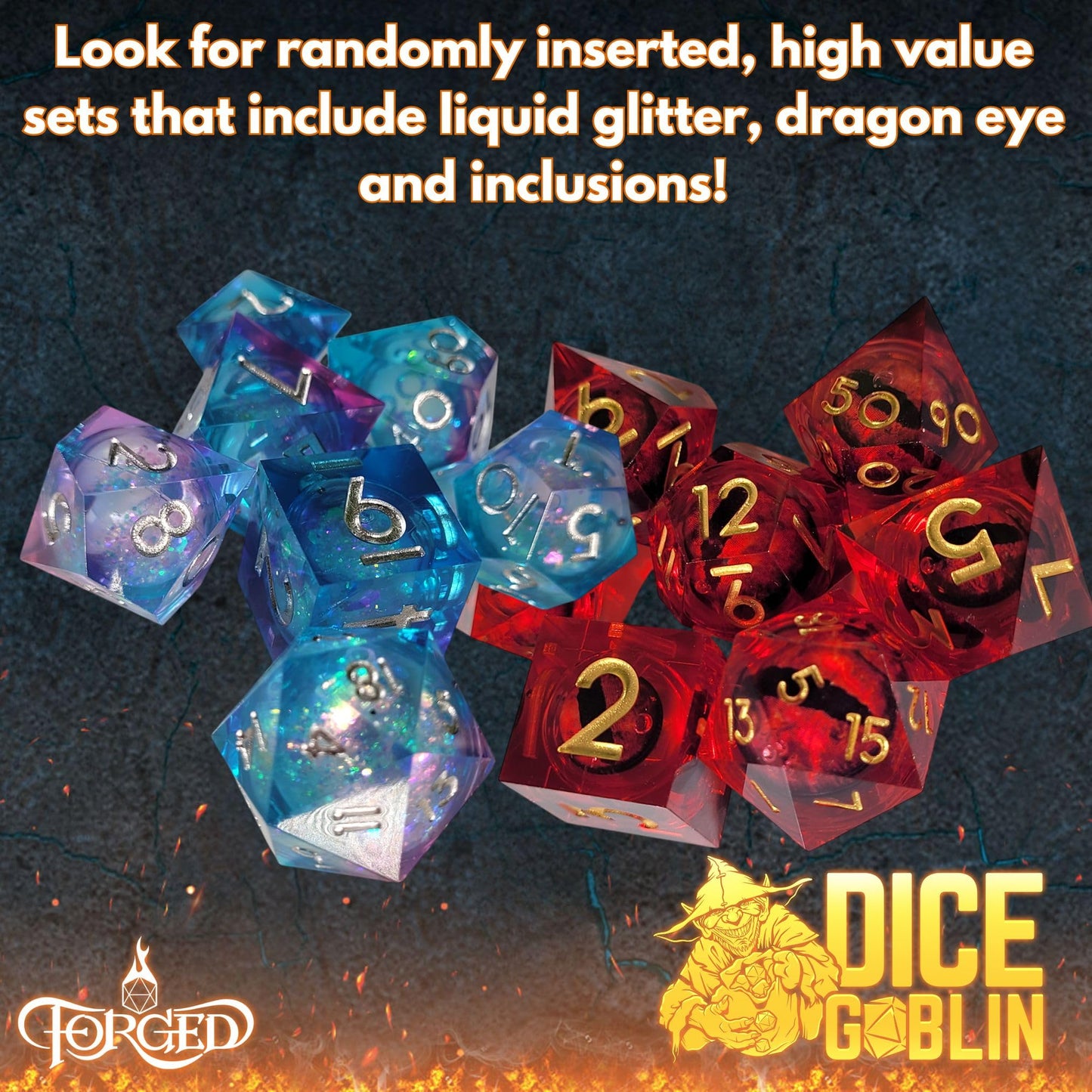 Forged Dice Co. Dice Goblin Mystery Dice Set of 7 - Resin or Plastic - with Mystery Metal RPG Class Coin