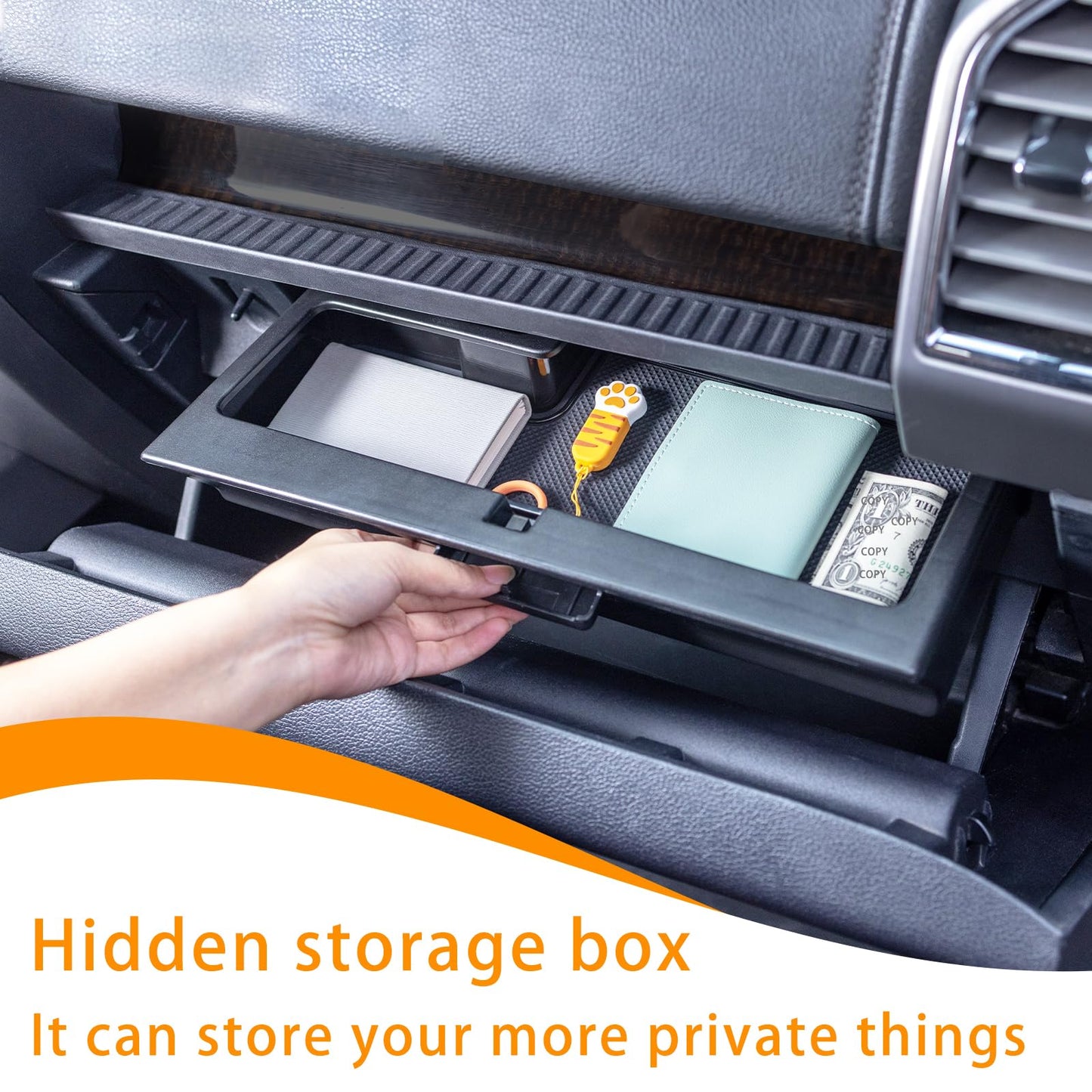Glove Box Organizer Compatible with 2015-2020 Ford F150 Accessories Interior Hidden Glove Storage Compartment Organizer Tray ABS Materials