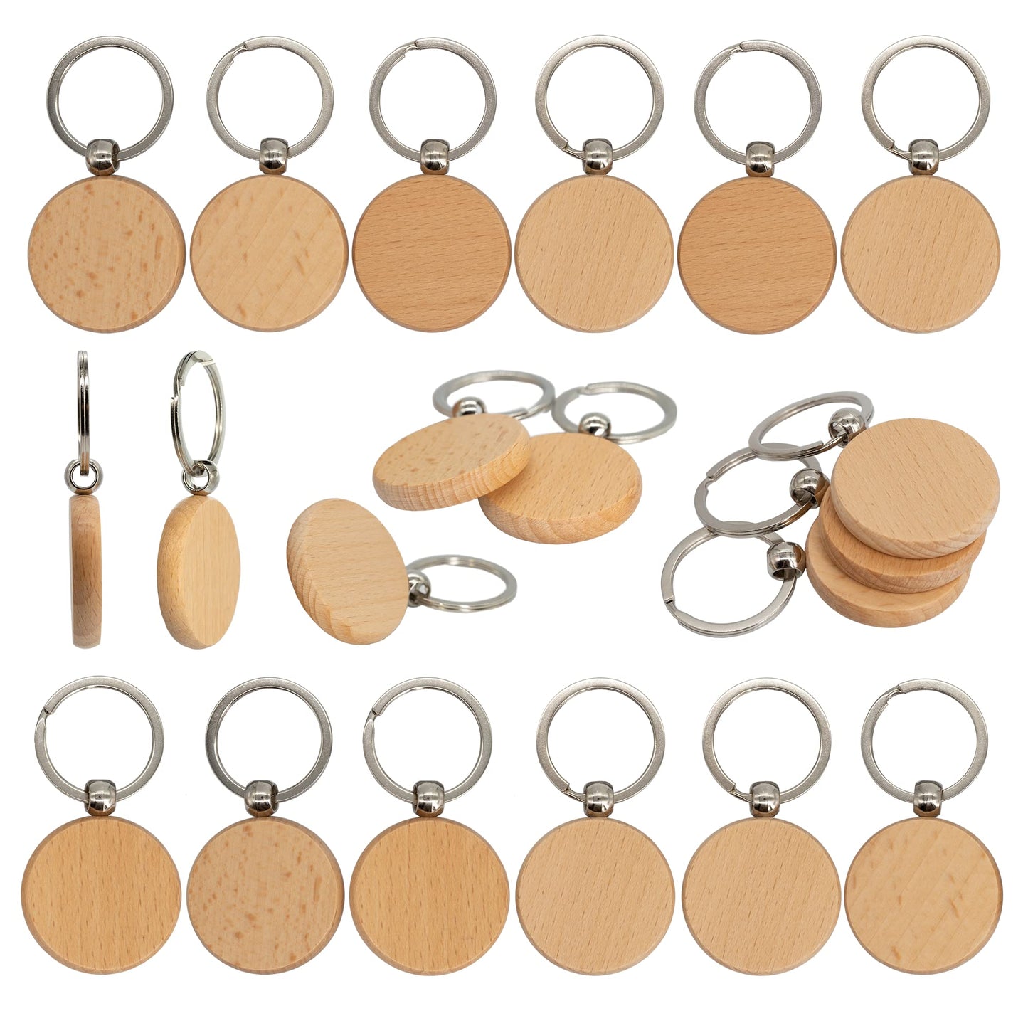 TFoRibbon 50 Pcs Wood Engraving Blanks Wooden Blank Keychains (Round) TFoRibbon00057