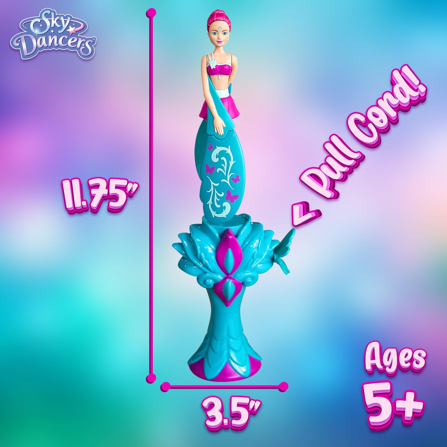 Sky Dancers Turquoise Twinkle – The Original Flying Doll Toy – Pull String Powered, Use Indoors or Outdoors, No Batteries Required, Gift for Kids 6+