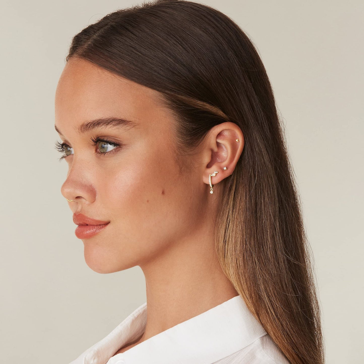 PAVOI 14K Rose Gold Plated 925 Sterling Silver Post Trendy Opal Stone Dangle Huggie Earrings for Women - Small Gold Hinged Gemstone Huggie Hoop Earrings