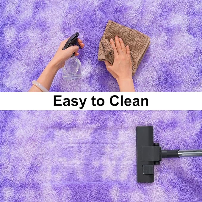 Soft Runner Rugs for Bedroom Hallways, 2x4 Tie-Dyed Purple Fluffy Shag Throw Area Rug Non Slip for Bedside Dorm, Long Shaggy Furry Carpet for Nursery Living Room