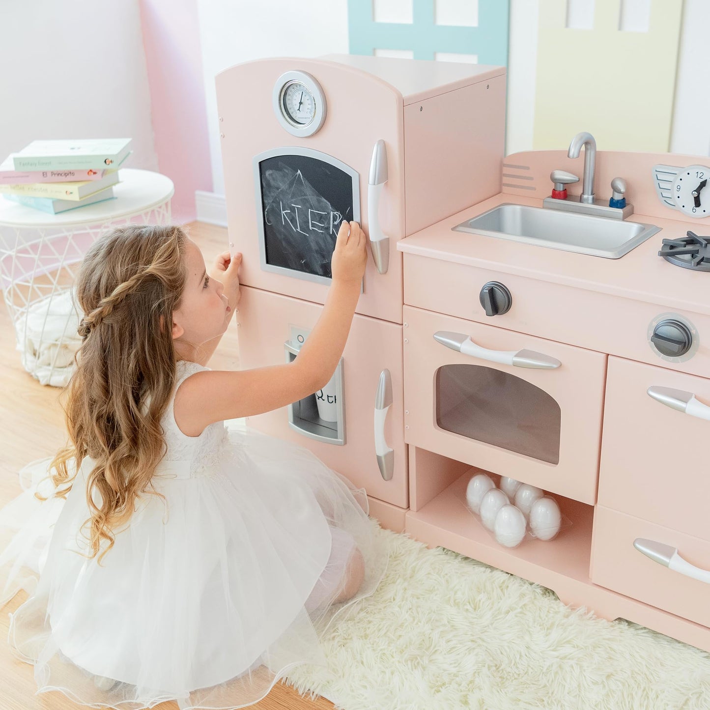 Teamson Kids - Retro Kids Toy Pretend Play Kitchen Playset with Refrigerator. Freezer. Oven and Dishwasher - Pink (2 Pcs)