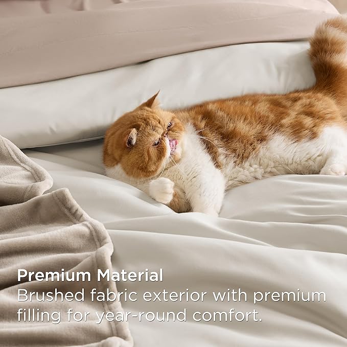 Bedsure Twin Comforter Set Beige, 6 Pieces Prewashed Twin Size Bed in a Bag with Soft Fleece Bed Blanket, Down Alternative Bedding Set for All Seasons, Sheets, Pillowcase & Sham
