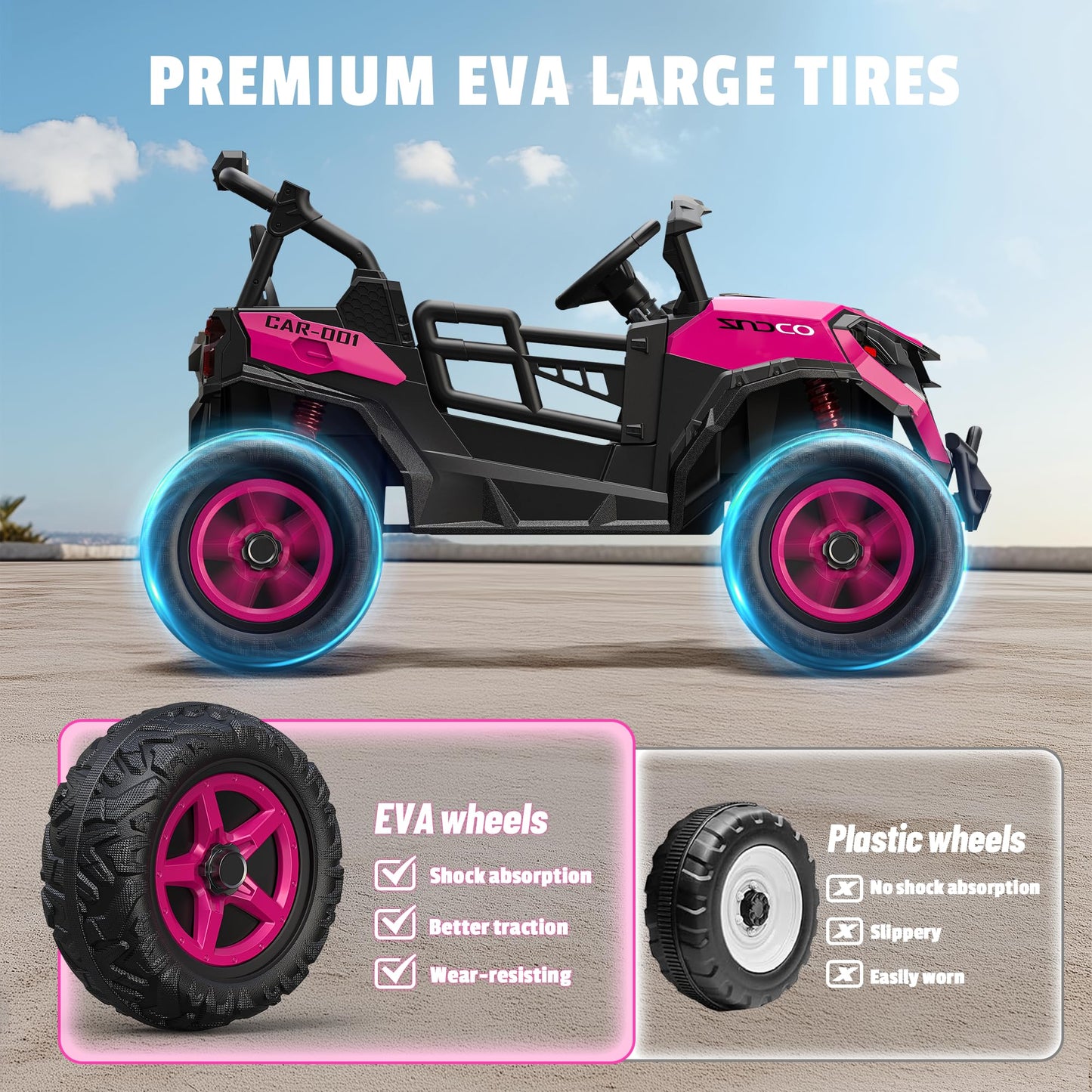 ARBELI 24V 2 Seater Ride on Car Truck 4x200W, EVA Tires, 4WD/2WD, Rainbow Lights, Remote Control, Shock Absorbers, Bluetooth, Ride on Toy for Big Kids Ages 3-8, Pink