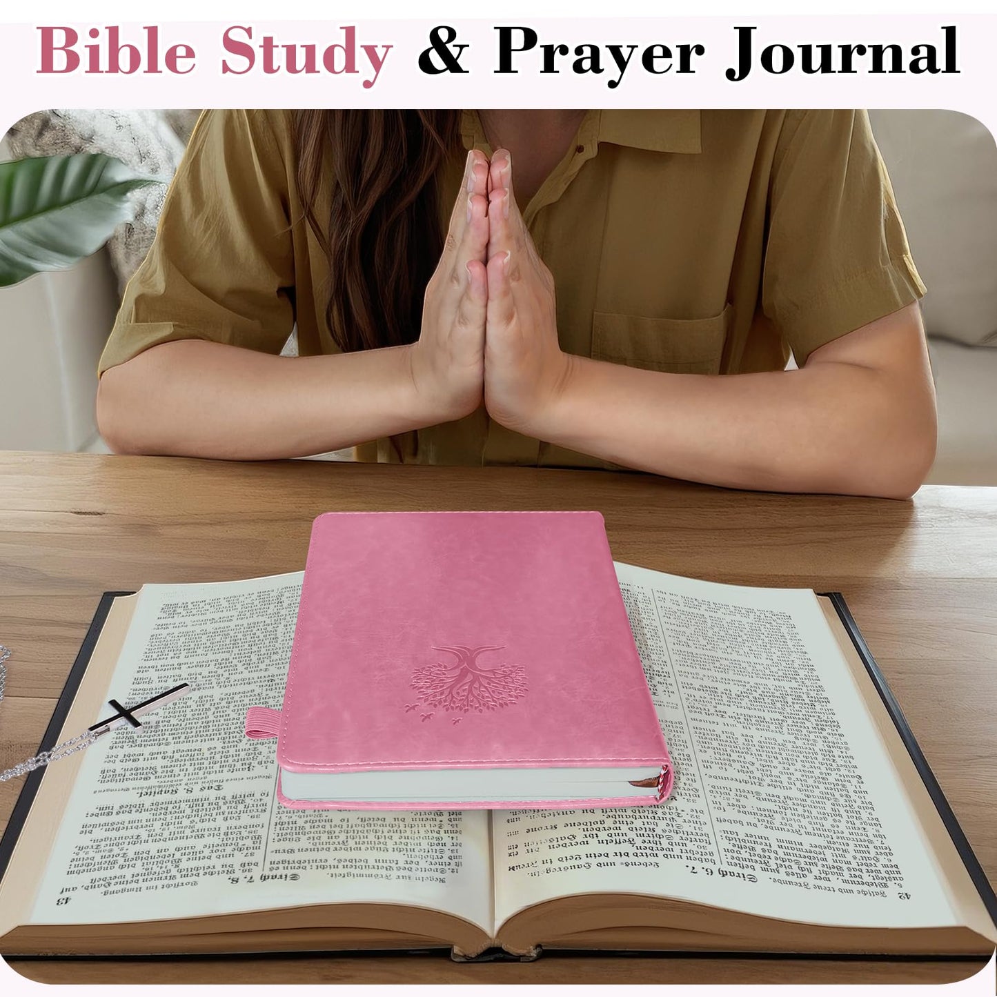 Leather Bible Study Journal Scripture Notebook - Christian Note Taking Kit with Guided Prompts - Inspirational Religious Gifts - Faith Based Stationery Accessories for Church, Small Group (Pink)